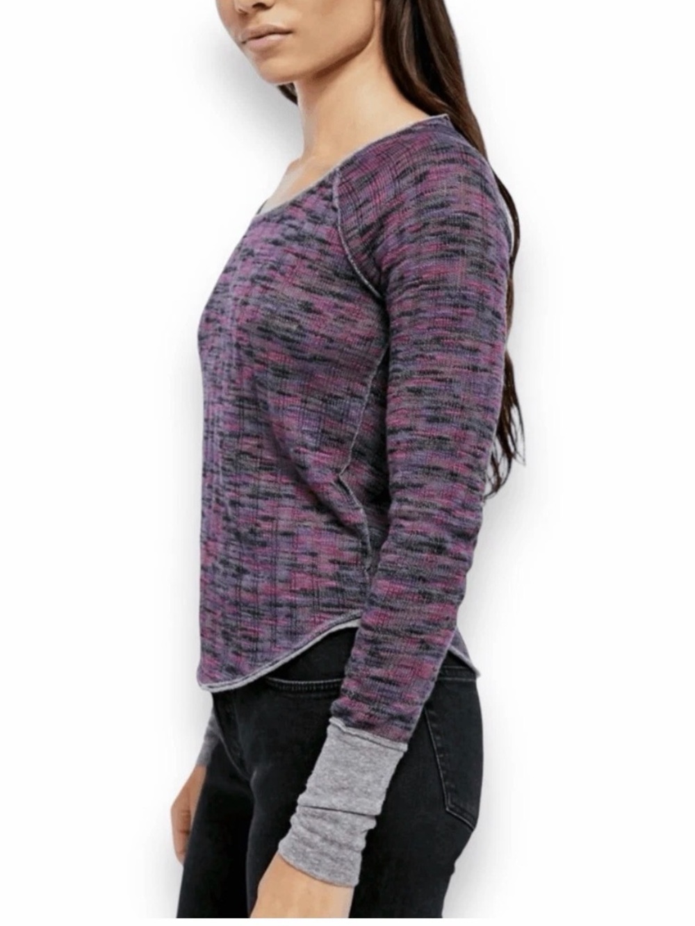 Free People Space Out Knit Long Sleeve Top Med Women’s Sweater Marled Purple